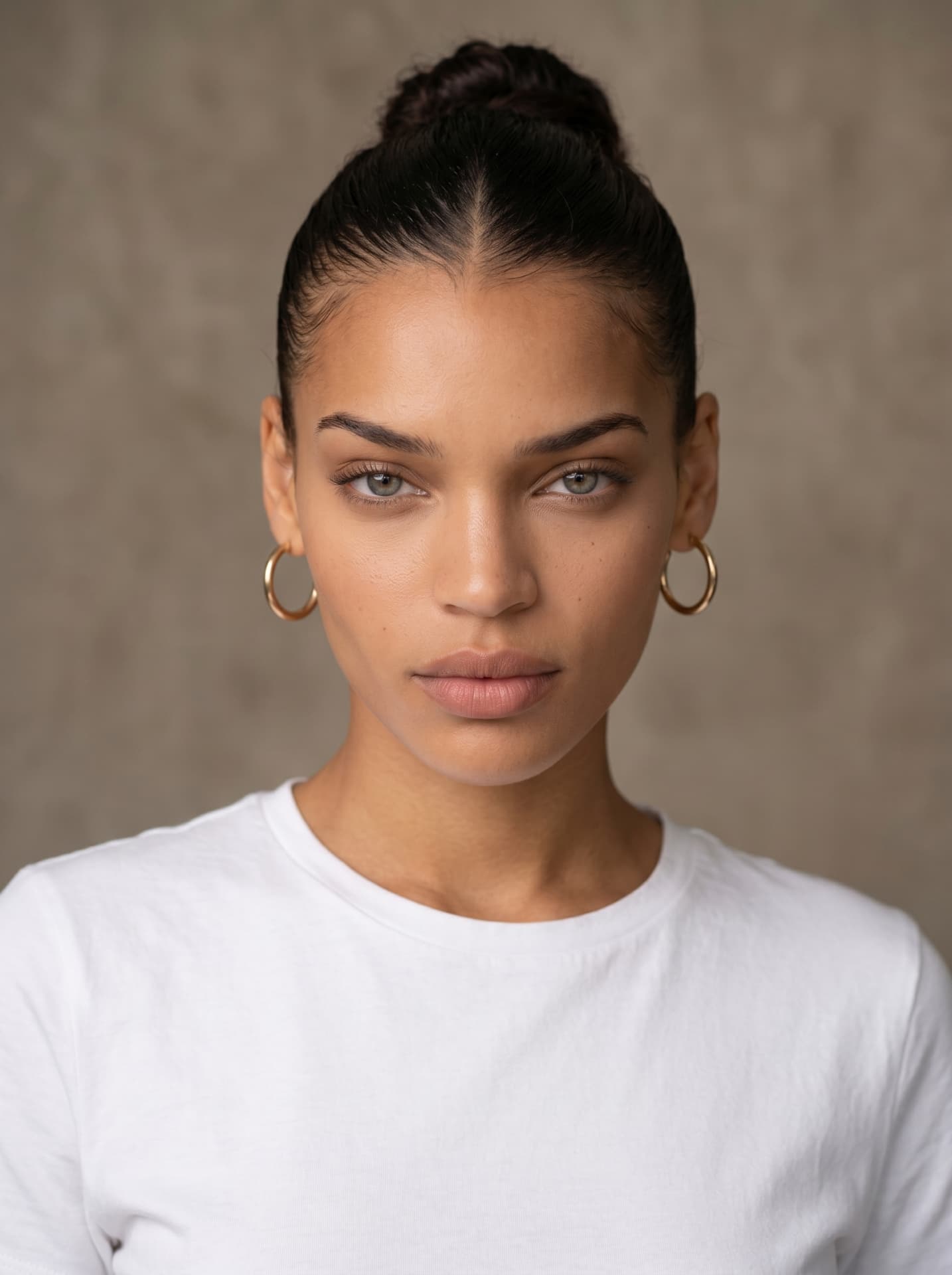 Kayda Bosse in a white tee with gold hoops